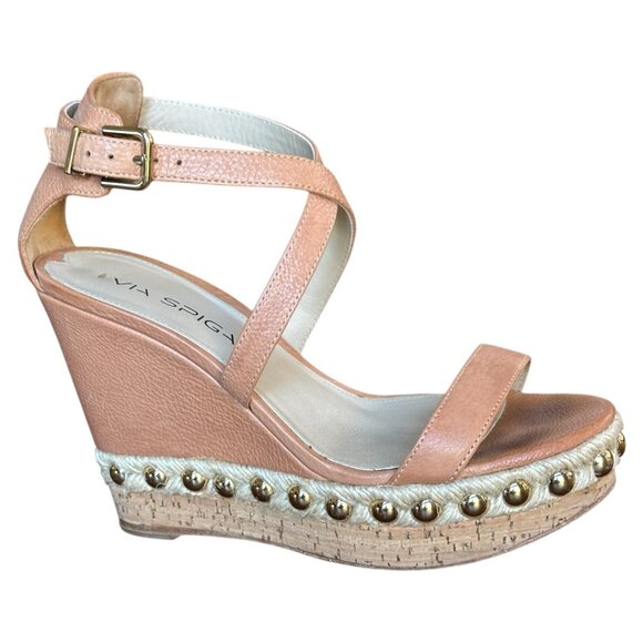 Via Spiga Leather Wedge Sandals 6M - Picture 1 of 14